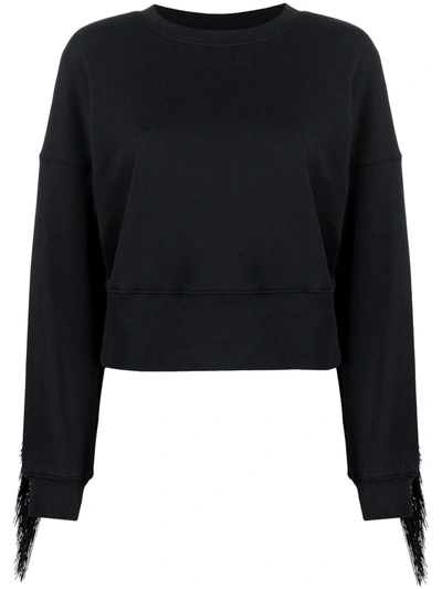 Shop Twinset Fringe-detail Sweatshirt In Black