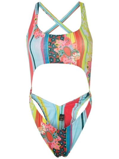 Shop Amir Slama Maio Crisscross Swimsuit In Multicolour