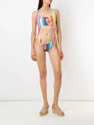 Shop Amir Slama Maio Crisscross Swimsuit In Multicolour