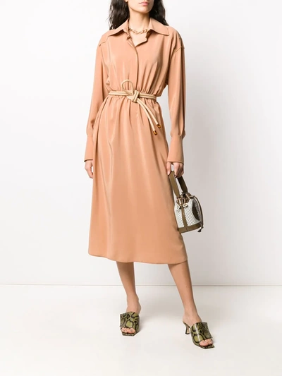 Shop Fendi Crêpe De Chine Shirt Dress In Neutrals