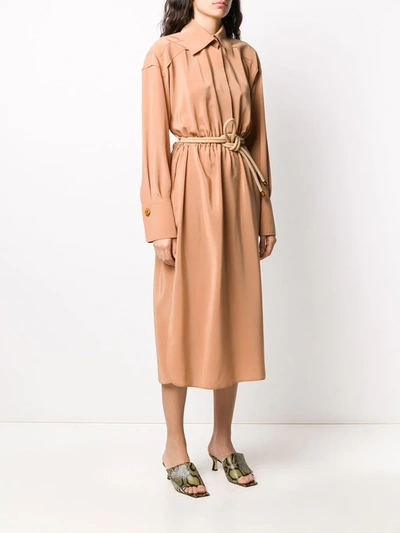 Shop Fendi Crêpe De Chine Shirt Dress In Neutrals