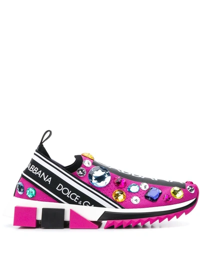 Shop Dolce & Gabbana Crystal-embellished Sneakers In Pink