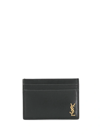 Shop Saint Laurent Cassandre-logo Leather Cardholder In Black