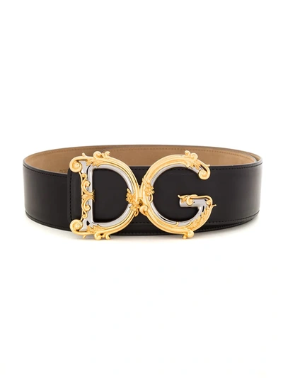 Shop Dolce & Gabbana Dg Baroque Leather Belt In Black