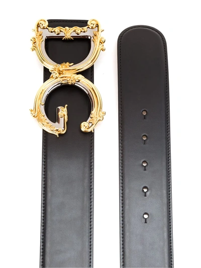 Dolce & Gabbana Baroque Dg Logo Leather Belt In Black