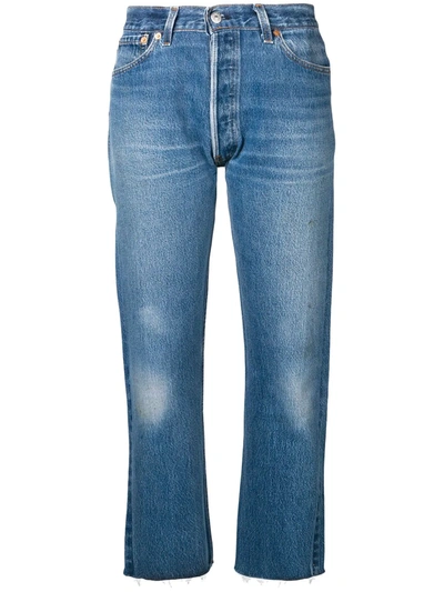 Shop Re/done Stove Pipe Denim Cropped Jeans In Blue