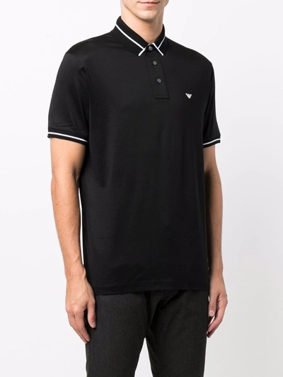 Shop Emporio Armani Stripe-trimmed Polo Shirt In Black