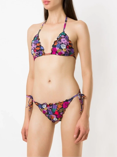 Shop Amir Slama Ruffled Triangle Bikini Set In Blue