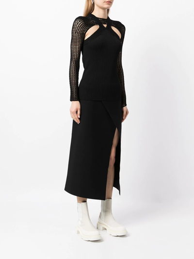 Shop Dion Lee Crocheted Overlay Long-sleeve Top In Black