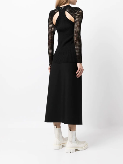 Shop Dion Lee Crocheted Overlay Long-sleeve Top In Black