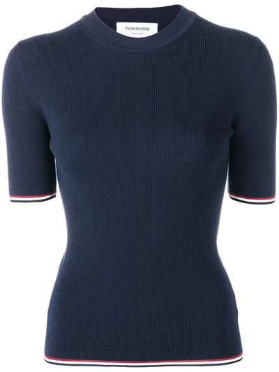 Shop Thom Browne Fitted Knitted Top In Blue