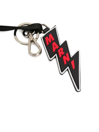 Shop Marni Logo-plaque Lanyard Keyring In Black