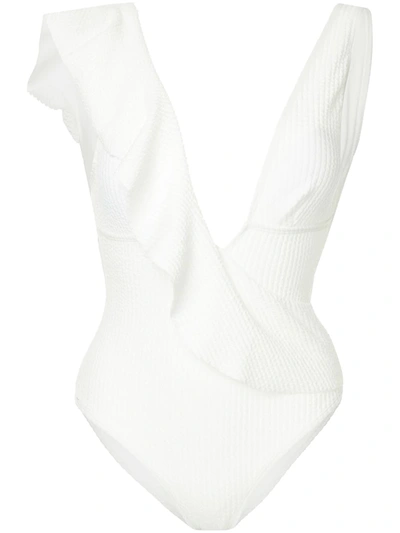 Shop Duskii Bella Ruffled Swimsuit In White