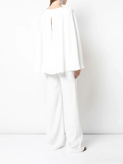 Shop Tadashi Shoji Lace-panelled Cape Jumpsuit In White