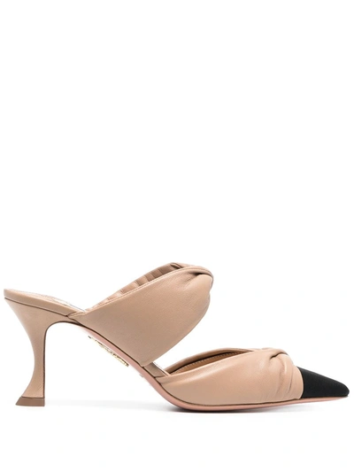 Shop Aquazzura Twist 75mm Leather Mules In Neutrals