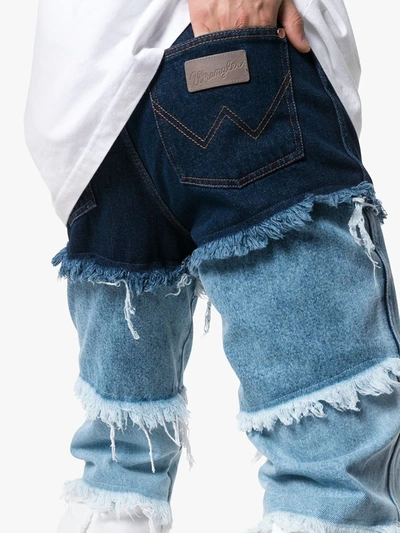 Duo Distressed Patchwork Jeans In Blue