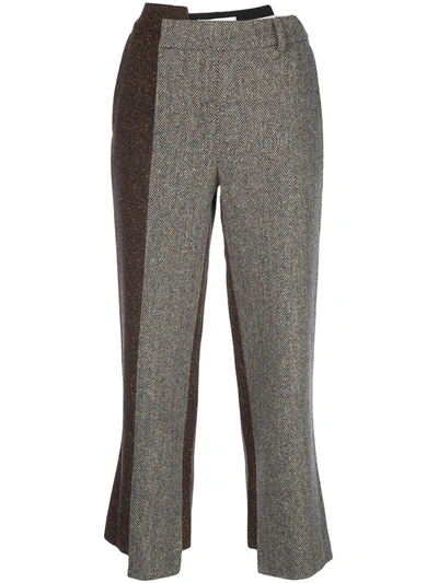 Shop Monse Two-tone Herringbone Slim-fit Trousers In Grey