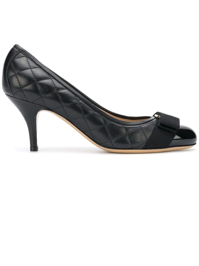 Shop Ferragamo Quilted Bow Pumps In Black