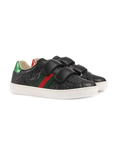 Gucci Kids Gg Supreme Touch strap Sneakers In Dark Blue ModeSens