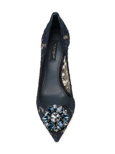 Shop Dolce & Gabbana Rainbow Lace 60mm Brooch-detail Pumps In Blue