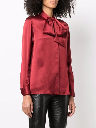 Shop Saint Laurent Long-sleeve Pussy-bow Blouse In Red