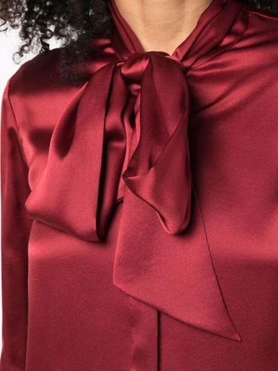 Shop Saint Laurent Long-sleeve Pussy-bow Blouse In Red