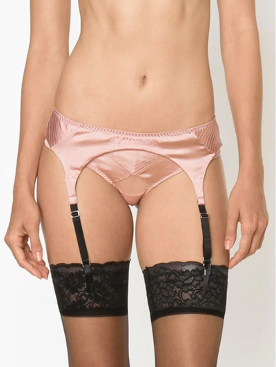 Shop Fleur Du Mal Satin Garter Belt In Nude & Neutrals