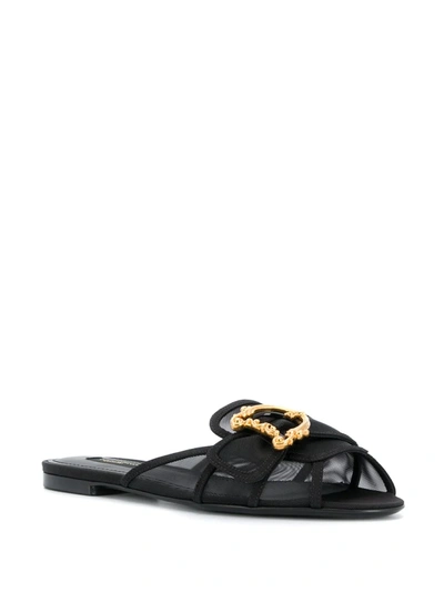 Shop Dolce & Gabbana Bianca Baroque Logo Mules Sandals In Black