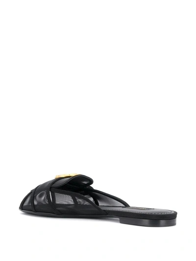 Shop Dolce & Gabbana Bianca Baroque Logo Mules Sandals In Black