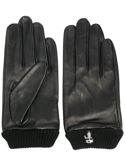 Shop Karl Lagerfeld Ikonik-brooch Leather Gloves In Black