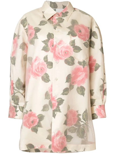 Shop Maison Margiela Rose Print Longline Shirt In Multicolour