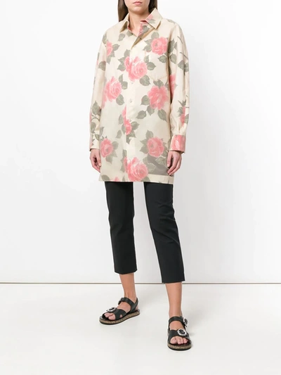 Shop Maison Margiela Rose Print Longline Shirt In Multicolour