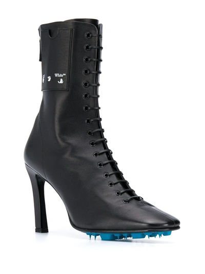 Shop Off-white Lace-up 105mm Leather Ankle Boots In Black