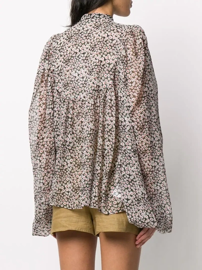 Shop Rochas Band-collar Floral-print Blouse In Black