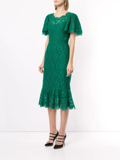 Shop Dolce & Gabbana Lace Midi Dress In Green