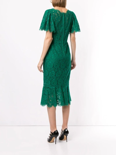 Shop Dolce & Gabbana Lace Midi Dress In Green