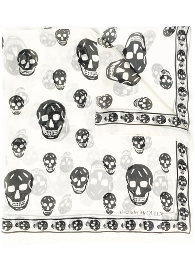 Shop Alexander Mcqueen All-over Skull Print Scarf In White