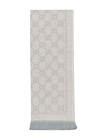Shop Gucci Gg-jacquard Wool Scarf In Grey