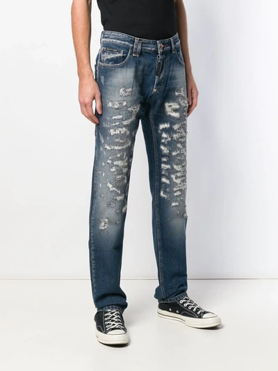 PHILIPP PLEIN DISTRESSED STRAIGHT JEANS - 蓝色