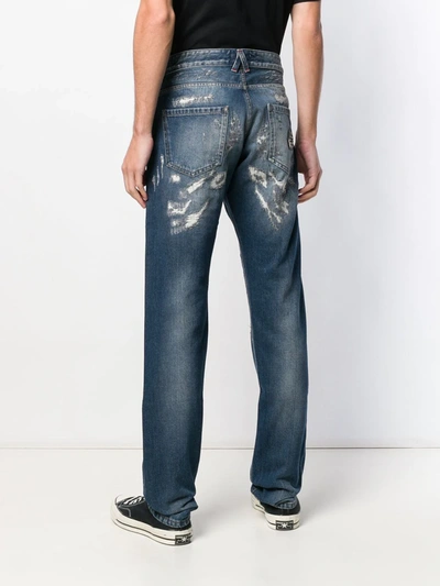 Shop Philipp Plein Distressed Straight Jeans In Blue