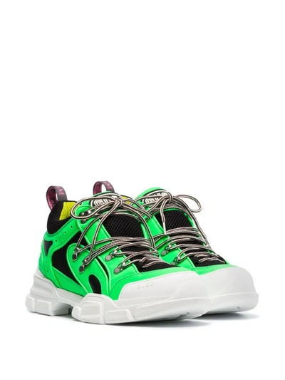 Shop Gucci Green And Black Flashtrek Leather And Mesh Sneakers