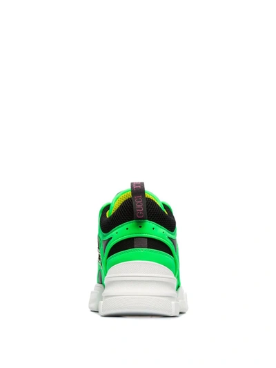 Shop Gucci Green And Black Flashtrek Leather And Mesh Sneakers