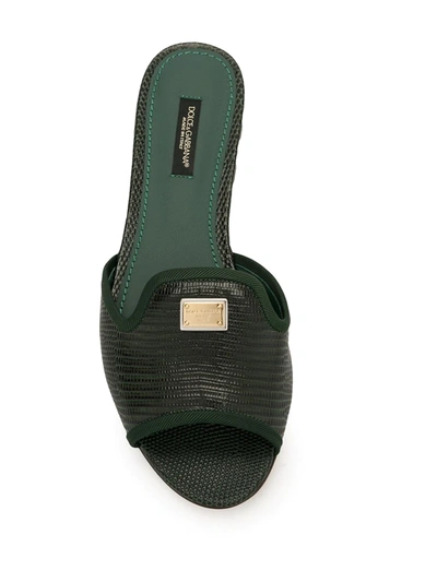 Shop Dolce & Gabbana Lizard-effect Slip-on Sandals In Green