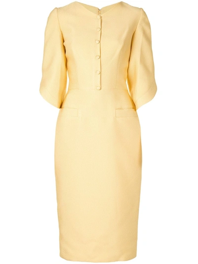Shop Saiid Kobeisy V-neck Front Button Dress In Yellow
