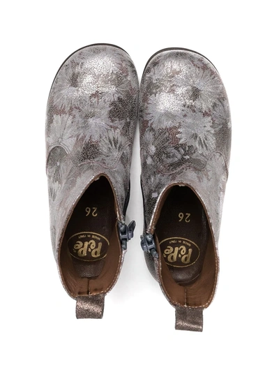 Shop Pèpè Metallic Flower Print Ankle Boots In Silver