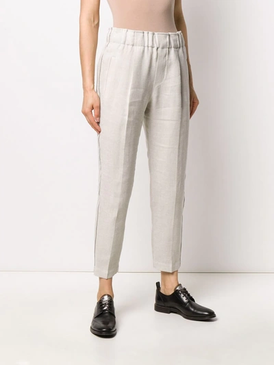 Shop Brunello Cucinelli Brass-embellished Cropped Trousers In Neutrals