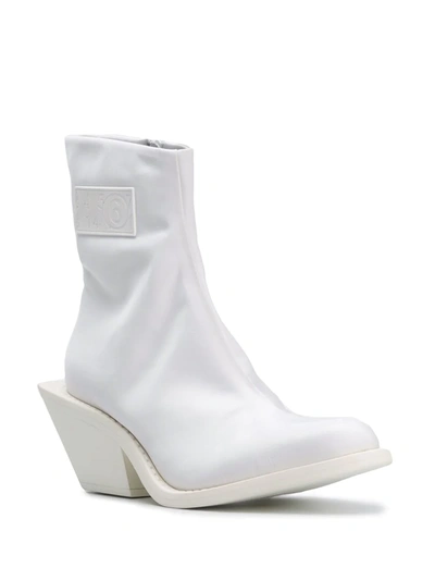 Mm6 Maison Margiela Logo Patch Ankle Boots In White