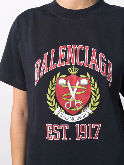 Shop Balenciaga Est.1917 Crest Logo T-shirt In 0806 Marine Blue/red W