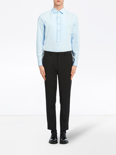 Shop Prada Poplin Tuxedo Shirt In Blue