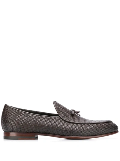 Shop Scarosso Henri Brown Woven Loafers